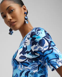 Online Floral Everyday Elbow Sleeve Tee Tops