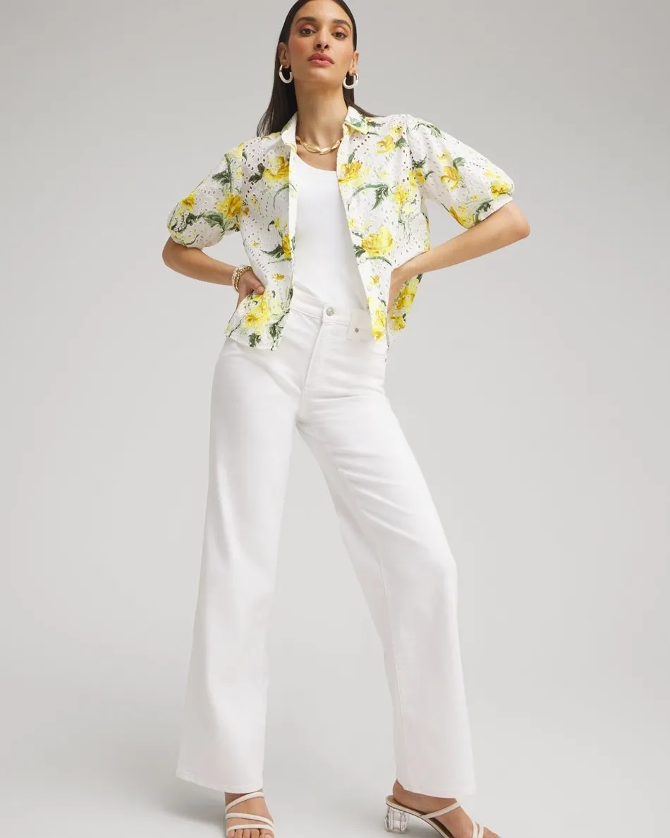 Store Floral Eyelet Shirt Tops