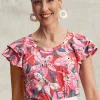 Clearance Floral Layered Cap Sleeve Tee Tops