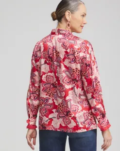 New Floral Pleated Blouse Tops