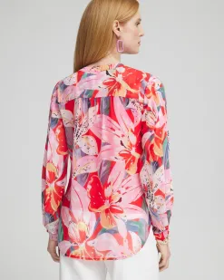 Fashion Floral Pleated Sleeve Blouse Tops