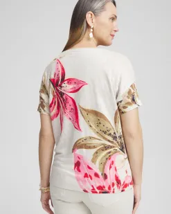 Best Sale Floral Sweater Trim Linen Tee Tops