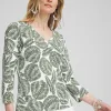 Clearance Foliage Print 3/4 Sleeve Perfect Tee Tops