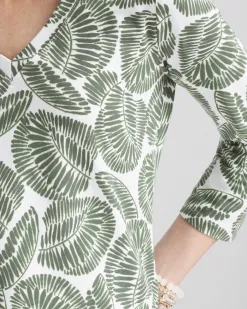 Clearance Foliage Print 3/4 Sleeve Perfect Tee Tops