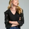Cheap Fringe Sleeve Ponte Top Tops