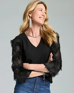 Cheap Fringe Sleeve Ponte Top Tops