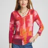 Online Geometric Print 3/4 Sleeve V-Neck Tee Tops