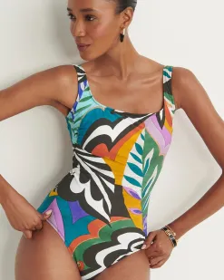 Clearance Gottex Print Square Neck One Piece Swimsuit Swim
