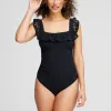 New Gottex Ruffle Square Neck One Piece Swim