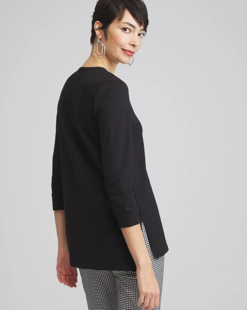 Cheap Henley Side Slit Tunic Tops