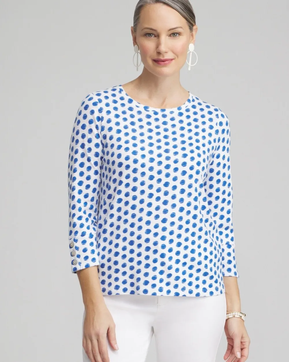 Best Ikat 3/4 Sleeve Button Tee Tops