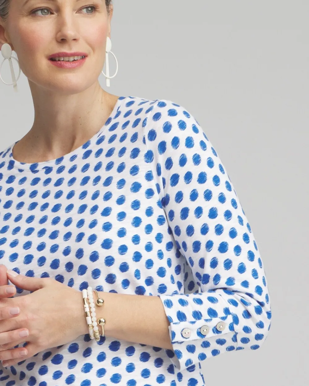 Best Ikat 3/4 Sleeve Button Tee Tops
