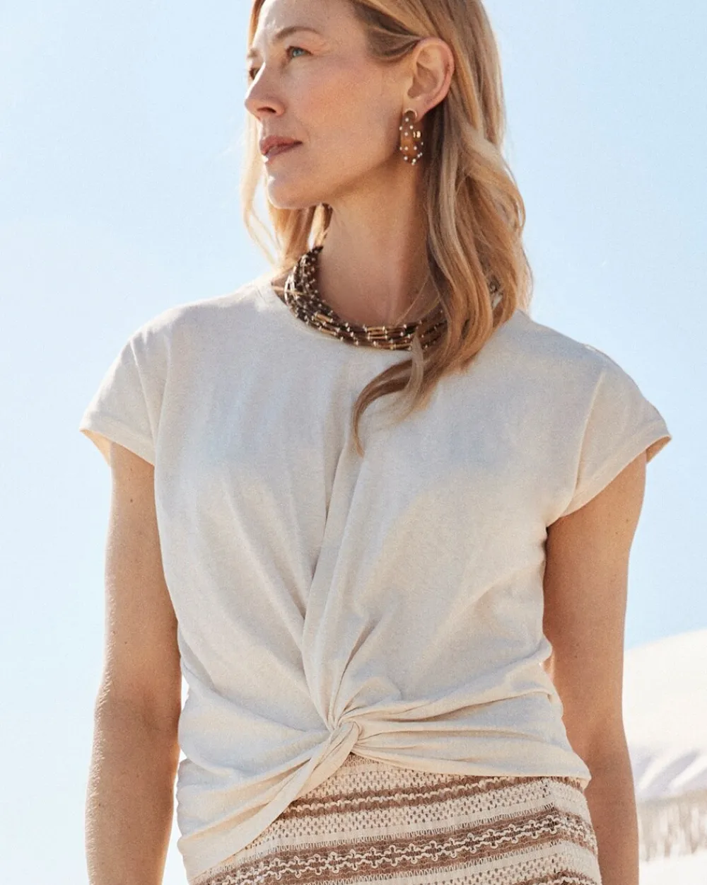 Sale Inverted Knot Front Tee Tops