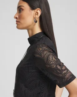 Discount Lace Mock-Neck Short Sleeve Tee Tops | Tees