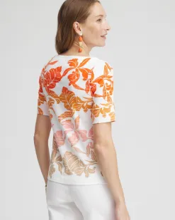 Best Sale Leaf Print Bateau Neck Tee Tops