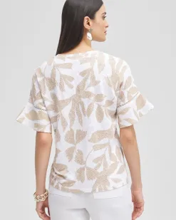 Shop Leaves Linen Blend Flutter Sleeve Top Tops