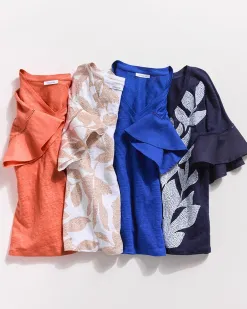 Shop Leaves Linen Blend Flutter Sleeve Top Tops
