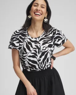 Sale Leaves Linen Flutter Sleeve Tee Tops