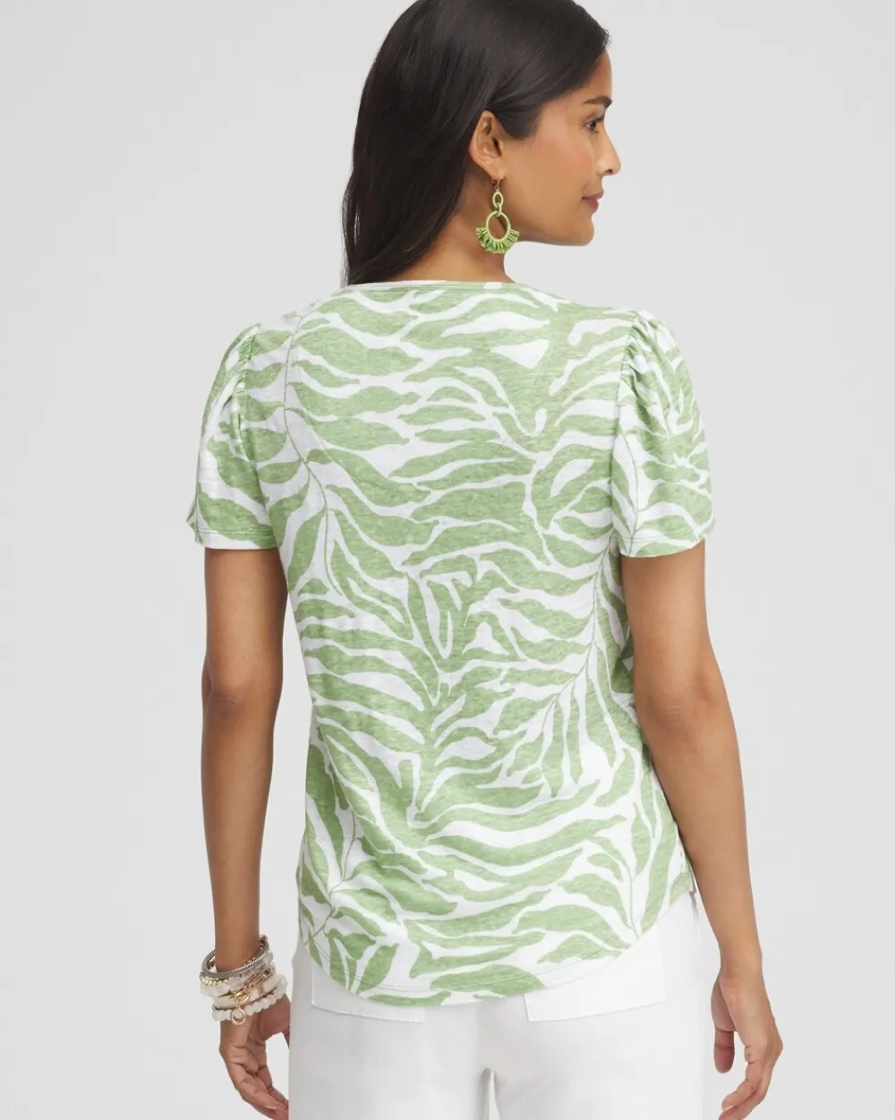 Best Sale Leaves Linen Flutter Sleeve Tee Tops