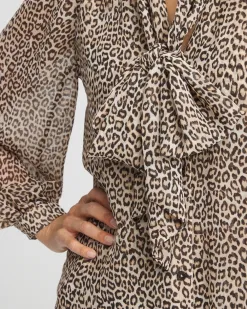 New Leopard Print Bow Blouse Tops