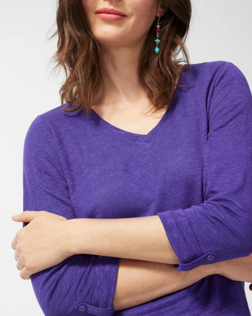 Outlet Linen 3/4 Sleeve Tee Tops
