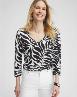 Hot Linen Bi-Color Palms 3/4 Sleeve Tee Tops
