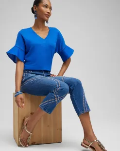 Fashion Linen Blend Flutter Sleeve Top Tops