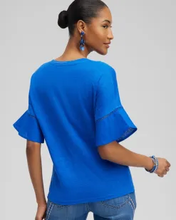 Fashion Linen Blend Flutter Sleeve Top Tops