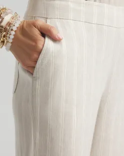 Hot Linen Blend Stripe Flare Leg Pants Pants