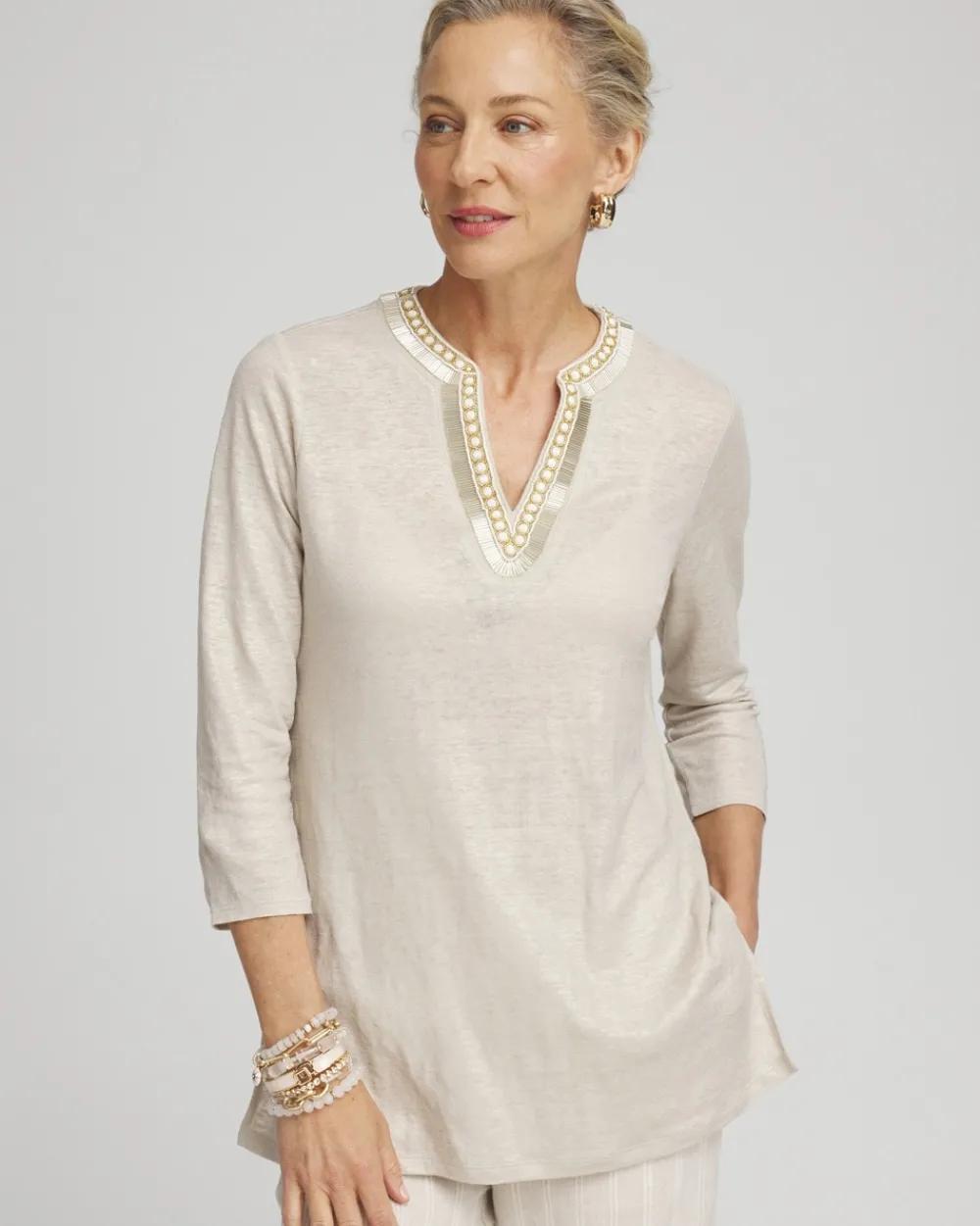 Best Sale Linen Embellished Tunic Tops