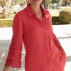 Best Linen Eyelet Sleeve Shirt Tops
