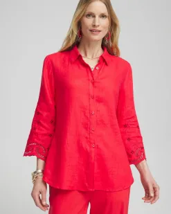 Best Linen Eyelet Sleeve Shirt Tops