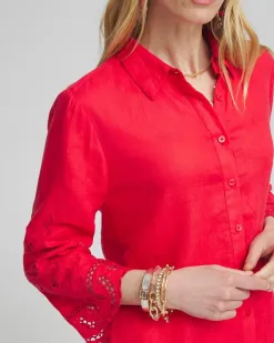 Best Linen Eyelet Sleeve Shirt Tops