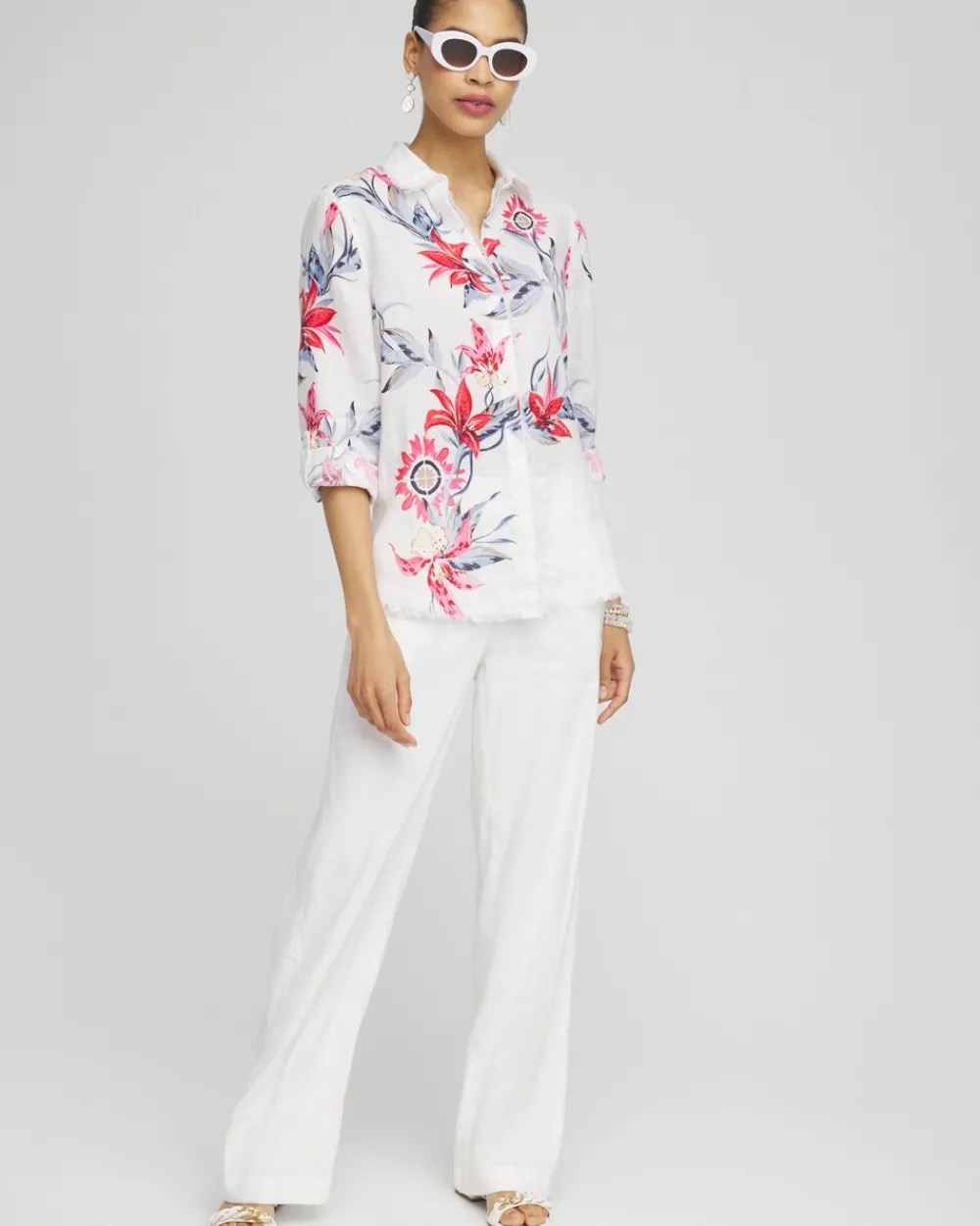 Hot Linen Floral Fringe Shirt Tops