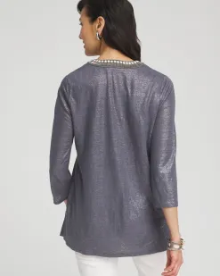 Cheap Linen Foil Embellished Tunic Tops