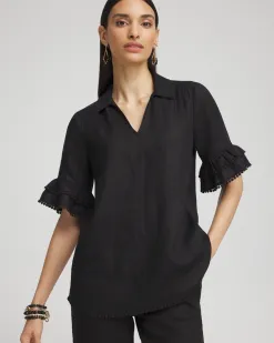 Cheap Linen Ruffle Sleeve Blouse Tops
