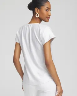 Cheap Linen Stretch Metallic Tee Tops