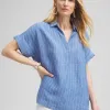 New Linen Stripe Popover Top Tops