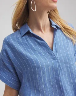 New Linen Stripe Popover Top Tops