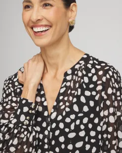 New Metallic Clip Dot Pintuck Sleeve Blouse Tops | Blouses & Shirts