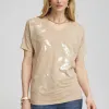 Online Neutral Sequin Embellished Tee Tops
