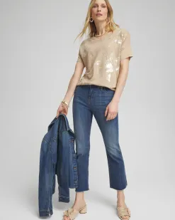 Online Neutral Sequin Embellished Tee Tops