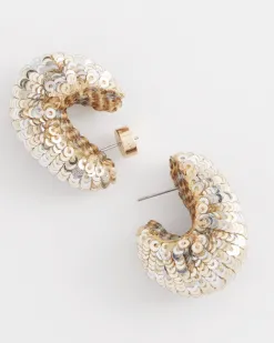 New No Droop™ Neutral Sequin Huggie Earrings Earrings