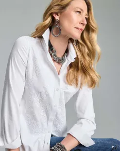 Shop No Iron™ Embroidered Sateen Stretch Tunic Tops