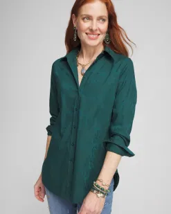 Store No Iron™ Green Jacquard Shirt Tops
