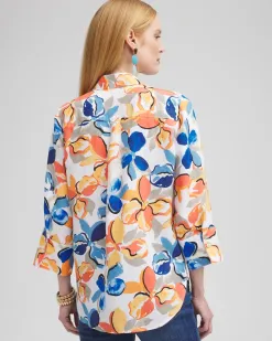 Cheap No Iron™ Linen Floral 3/4 Sleeve Shirt Tops