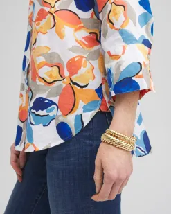 Cheap No Iron™ Linen Floral 3/4 Sleeve Shirt Tops