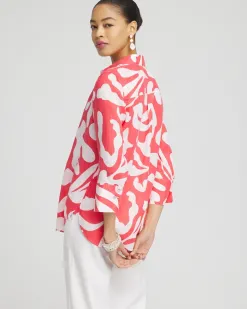 Hot No Iron™ Linen Reef 3/4 Sleeve Shirt Tops