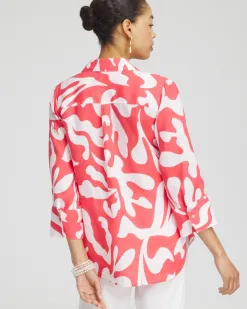 Hot No Iron™ Linen Reef 3/4 Sleeve Shirt Tops