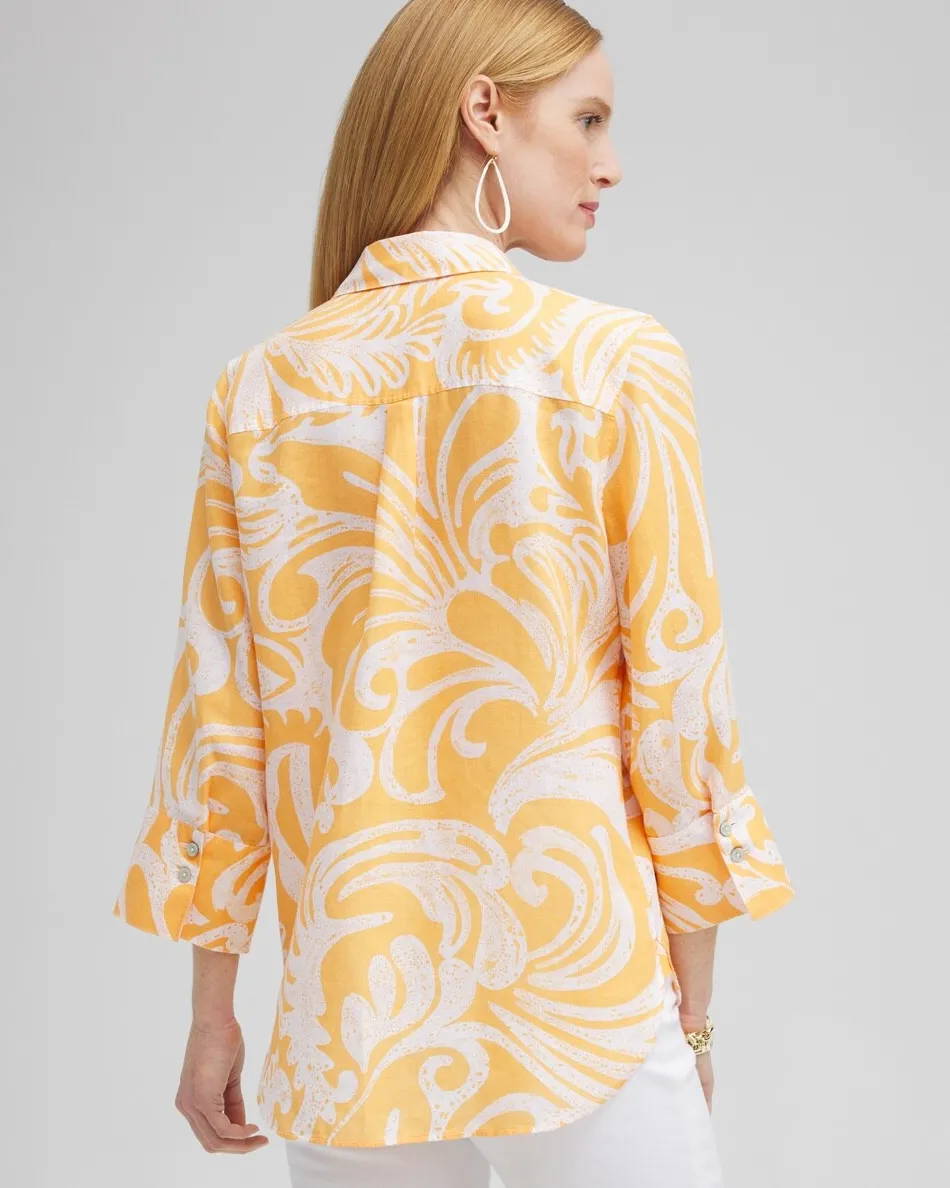Sale No Iron™ Linen Scroll 3/4 Sleeve Shirt Tops